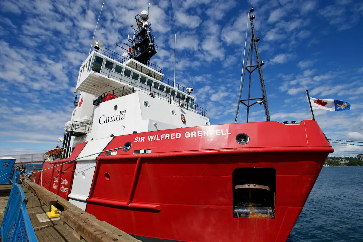 CCGS Sir Wilfred Grenfell is seen along the dock at Canadian Coast Guard Station Victoria during the inaugural Coast Guard Day June 11, 2022. (Justin Samanski-Langille/News Staff)